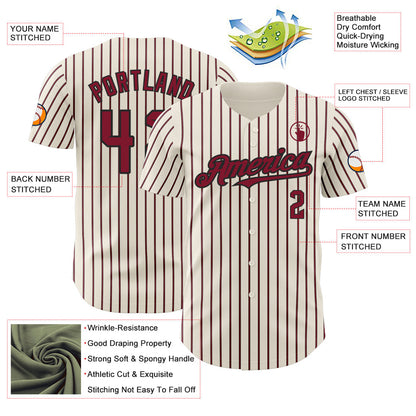 Custom Cream (Black Crimson Pinstripe) Crimson-Black Authentic Baseball Jersey - Sky-Custom