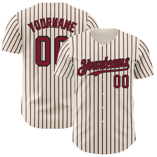 Custom Cream (Black Crimson Pinstripe) Crimson-Black Authentic Baseball Jersey - Sky-Custom