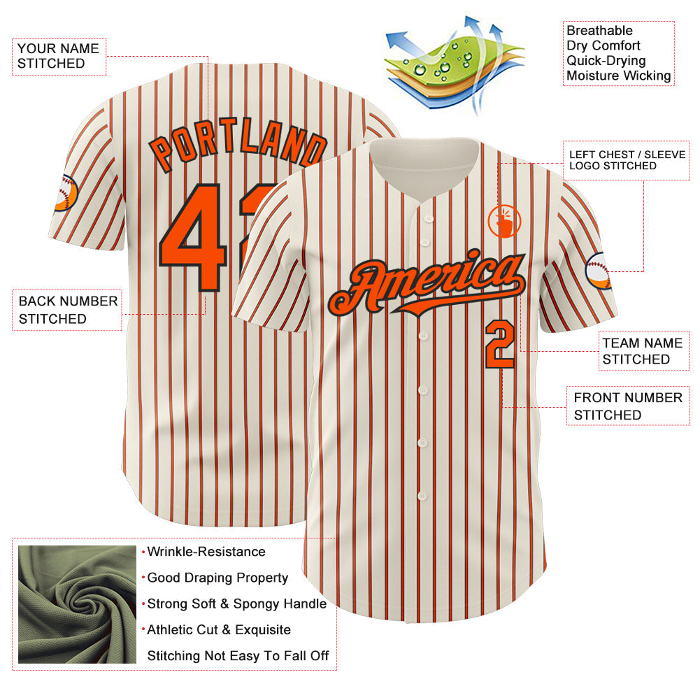 Custom Cream (Black Orange Pinstripe) Orange-Black Authentic Baseball Jersey - Sky-Custom