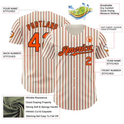 Custom Cream (Black Orange Pinstripe) Orange-Black Authentic Baseball Jersey - Sky-Custom
