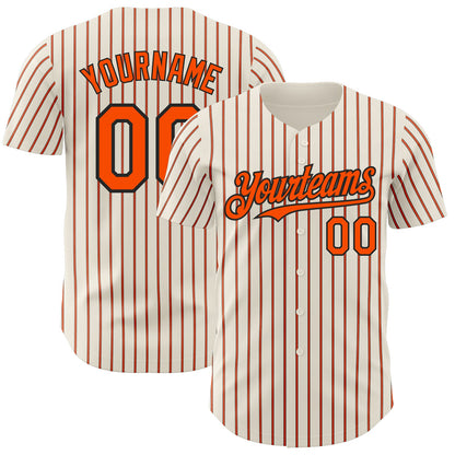 Custom Cream (Black Orange Pinstripe) Orange-Black Authentic Baseball Jersey - Sky-Custom