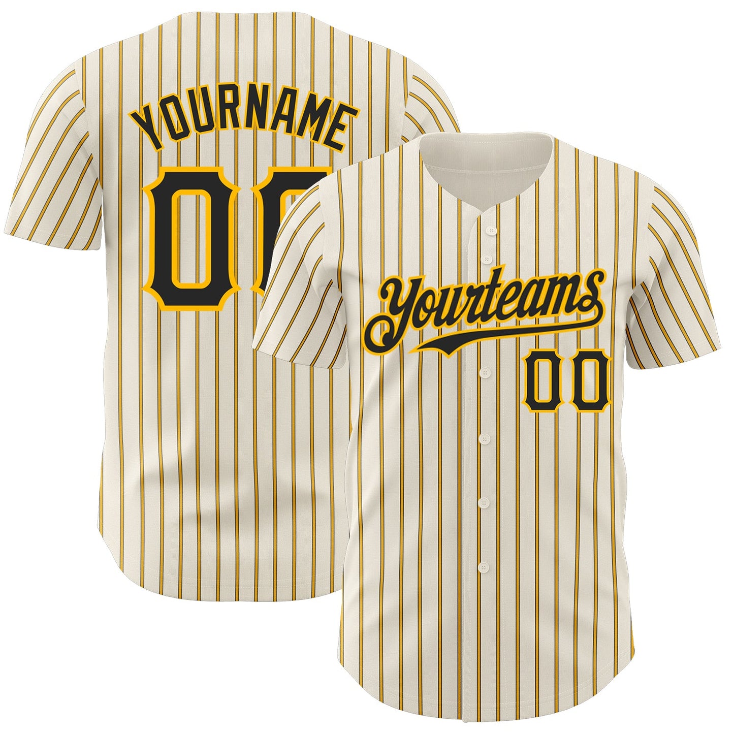Custom Cream (Black Gold Pinstripe) Black-Gold Authentic Baseball Jersey - Sky-Custom