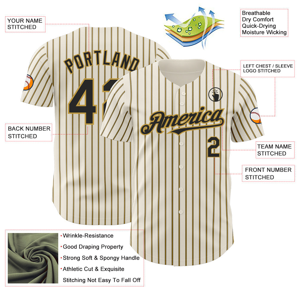 Custom Cream (Black Old Gold Pinstripe) Black-Old Gold Authentic Baseball Jersey - Sky-Custom