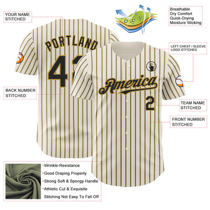 Custom Cream (Black Old Gold Pinstripe) Black-Old Gold Authentic Baseball Jersey - Sky-Custom