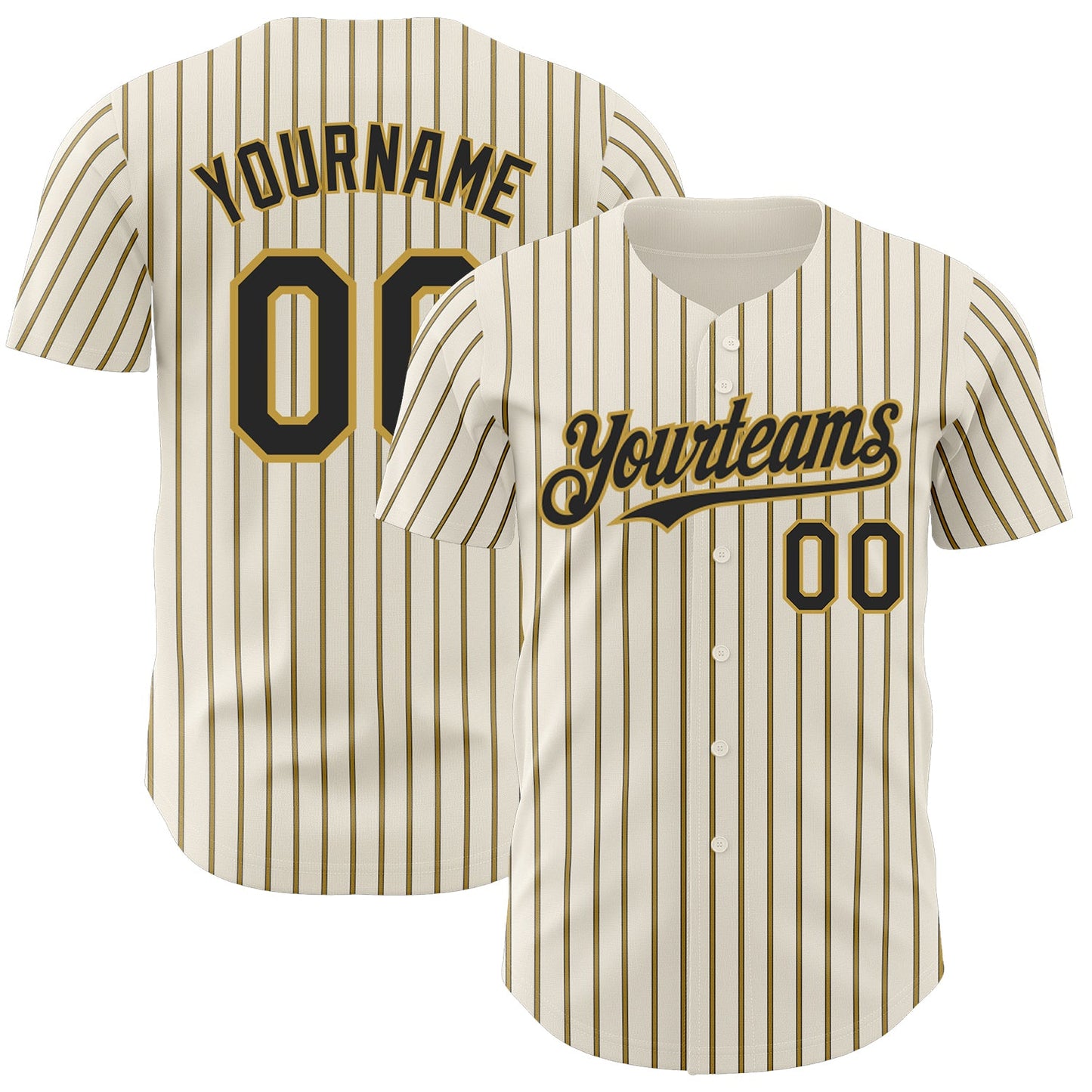 Custom Cream (Black Old Gold Pinstripe) Black-Old Gold Authentic Baseball Jersey - Sky-Custom