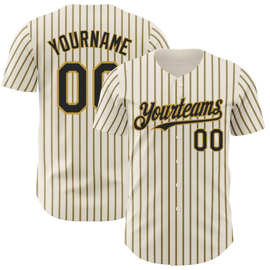 Custom Cream (Black Old Gold Pinstripe) Black-Old Gold Authentic Baseball Jersey - Sky-Custom