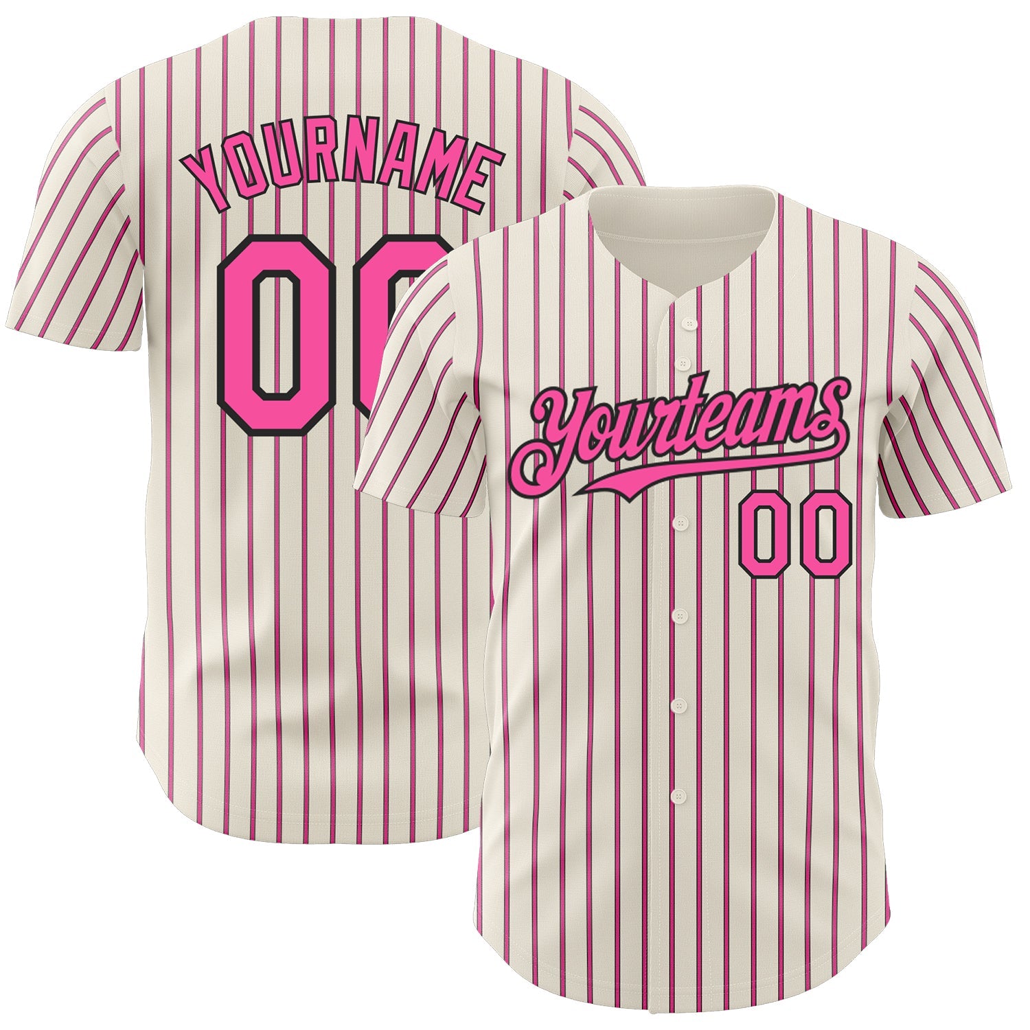 Custom Cream (Black Pink Pinstripe) Pink-Black Authentic Baseball Jersey - Sky-Custom