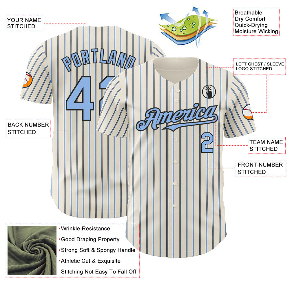 Custom Cream (Black Light Blue Pinstripe) Light Blue-Black Authentic Baseball Jersey - Sky-Custom