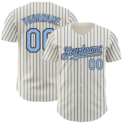 Custom Cream (Black Light Blue Pinstripe) Light Blue-Black Authentic Baseball Jersey - Sky-Custom
