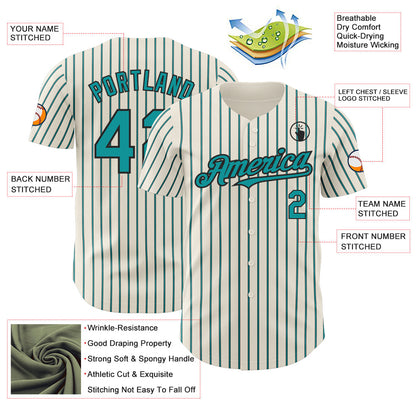 Custom Cream (Black Teal Pinstripe) Teal-Black Authentic Baseball Jersey - Sky-Custom