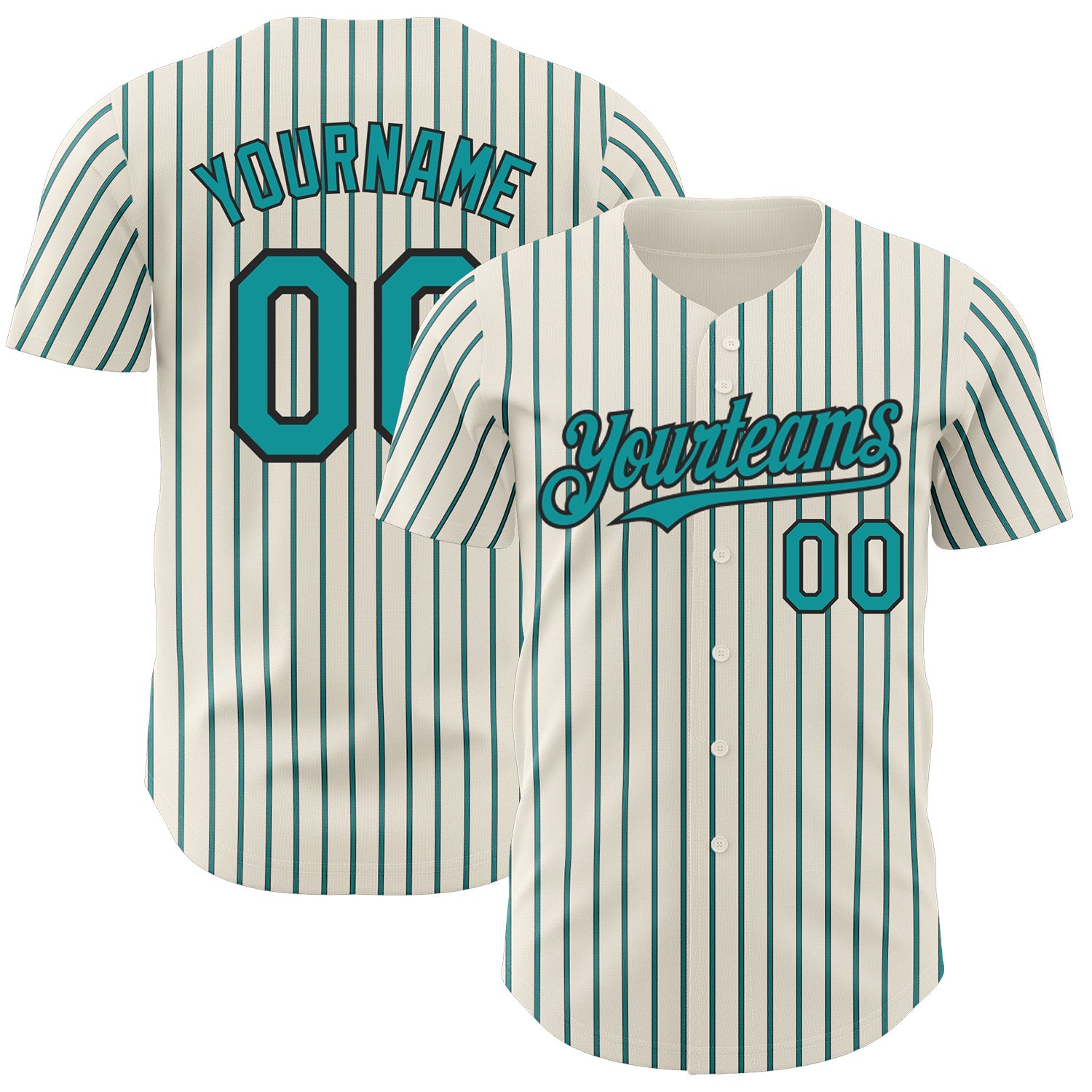 Custom Cream (Black Teal Pinstripe) Teal-Black Authentic Baseball Jersey - Sky-Custom