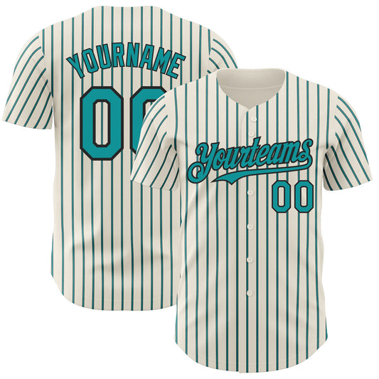Custom Cream (Black Teal Pinstripe) Teal-Black Authentic Baseball Jersey - Sky-Custom