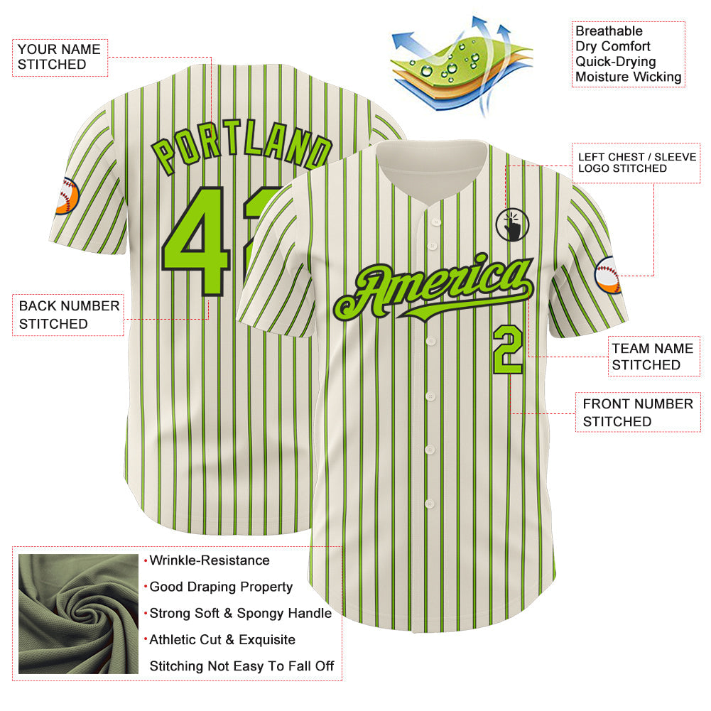 Custom Cream (Black Neon Green Pinstripe) Neon Green-Black Authentic Baseball Jersey - Sky-Custom