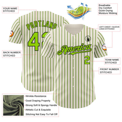 Custom Cream (Black Neon Green Pinstripe) Neon Green-Black Authentic Baseball Jersey - Sky-Custom