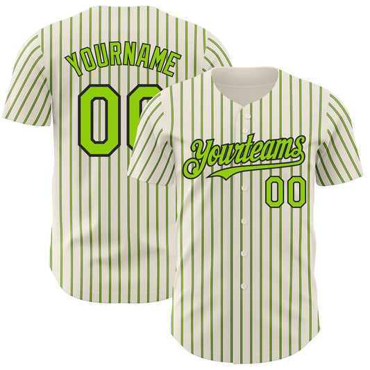 Custom Cream (Black Neon Green Pinstripe) Neon Green-Black Authentic Baseball Jersey - Sky-Custom