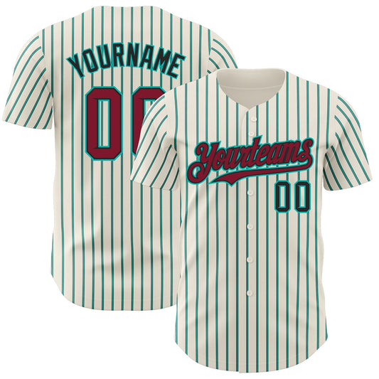 Custom Cream (Black Aqua Pinstripe) Crimson Black-Aqua Authentic Baseball Jersey - Sky-Custom