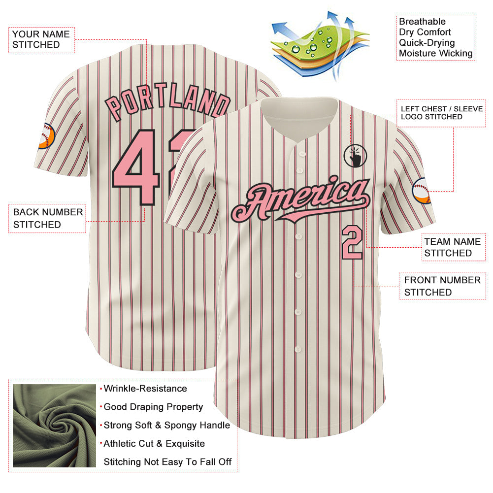 Custom Cream (Black Medium Pink Pinstripe) Medium Pink-Black Authentic Baseball Jersey - Sky-Custom