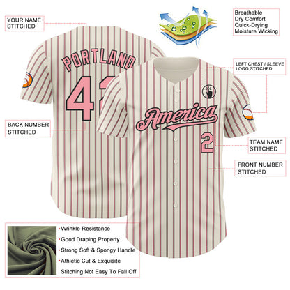 Custom Cream (Black Medium Pink Pinstripe) Medium Pink-Black Authentic Baseball Jersey - Sky-Custom