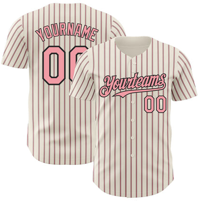 Custom Cream (Black Medium Pink Pinstripe) Medium Pink-Black Authentic Baseball Jersey - Sky-Custom