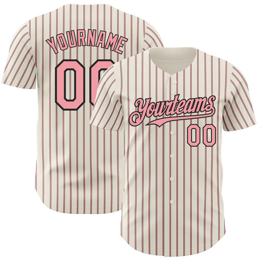Custom Cream (Black Medium Pink Pinstripe) Medium Pink-Black Authentic Baseball Jersey - Sky-Custom