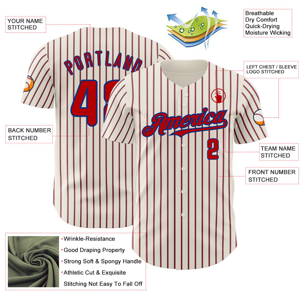 Custom Cream (Royal Red Pinstripe) Red-Royal Authentic Baseball Jersey - Sky-Custom