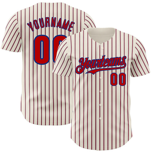 Custom Cream (Royal Red Pinstripe) Red-Royal Authentic Baseball Jersey - Sky-Custom