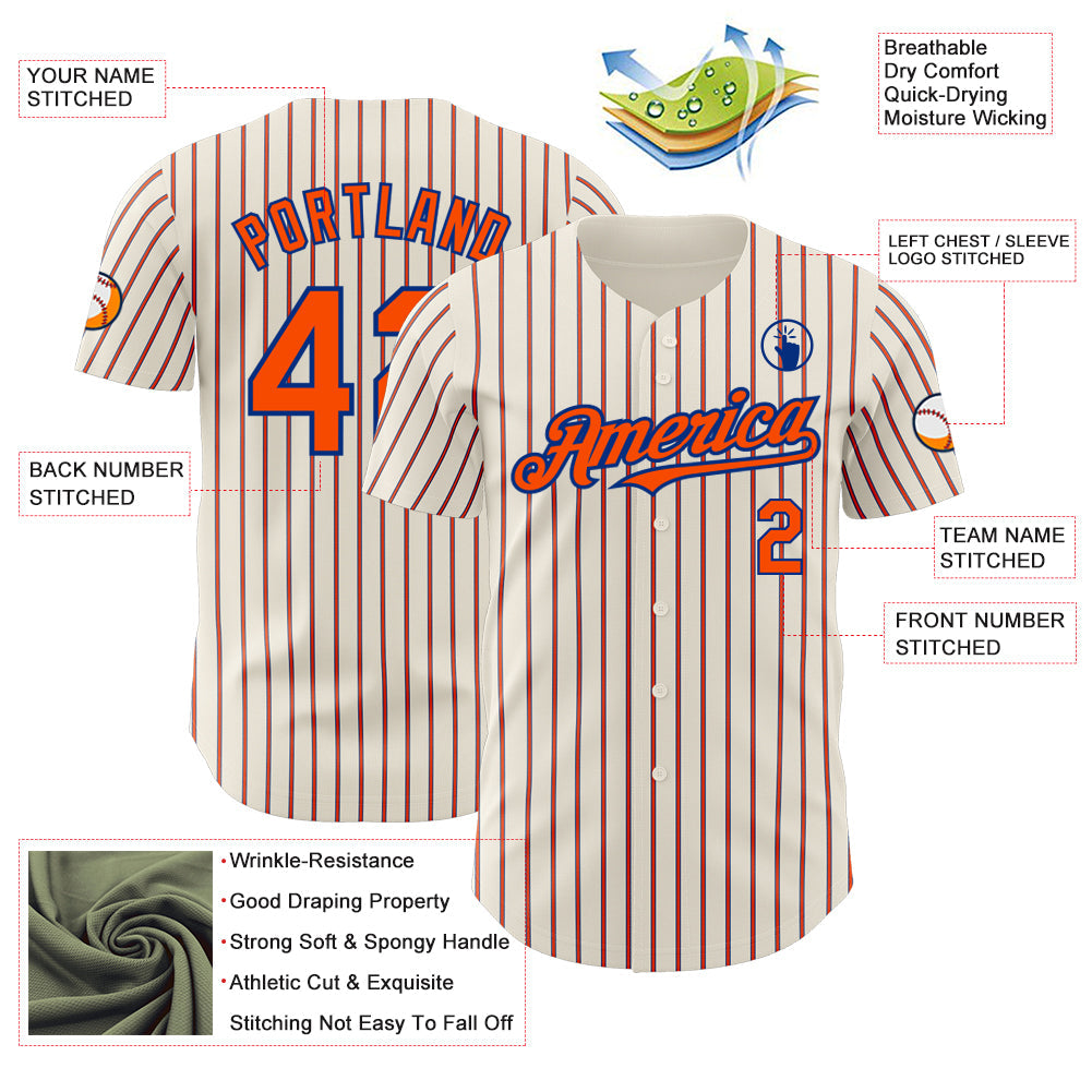 Custom Cream (Royal Orange Pinstripe) Orange-Royal Authentic Baseball Jersey - Sky-Custom