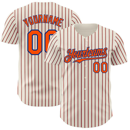 Custom Cream (Royal Orange Pinstripe) Orange-Royal Authentic Baseball Jersey - Sky-Custom