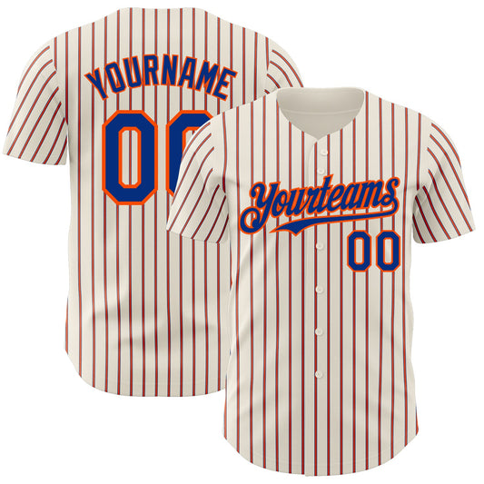 Custom Cream (Royal Orange Pinstripe) Royal-Orange Authentic Baseball Jersey - Sky-Custom