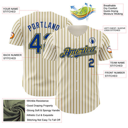 Custom Cream (Royal Yellow Pinstripe) Royal-Yellow Authentic Baseball Jersey - Sky-Custom