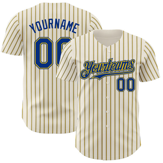 Custom Cream (Royal Yellow Pinstripe) Royal-Yellow Authentic Baseball Jersey - Sky-Custom