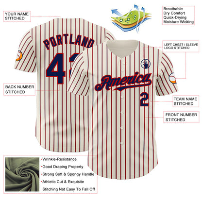 Custom Cream (Navy Red Pinstripe) Navy-Red Authentic Baseball Jersey - Sky-Custom