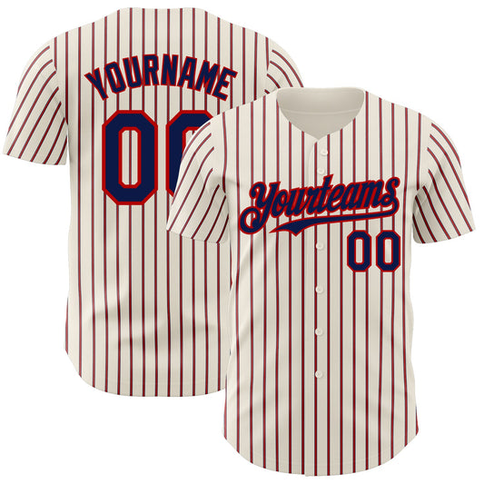 Custom Cream (Navy Red Pinstripe) Navy-Red Authentic Baseball Jersey - Sky-Custom