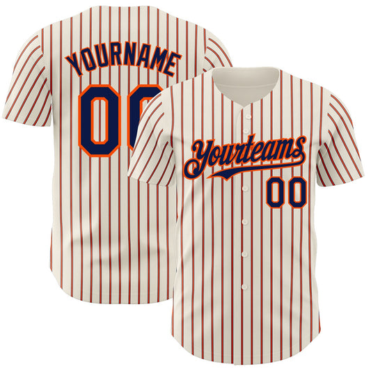 Custom Cream (Navy Orange Pinstripe) Navy-Orange Authentic Baseball Jersey - Sky-Custom