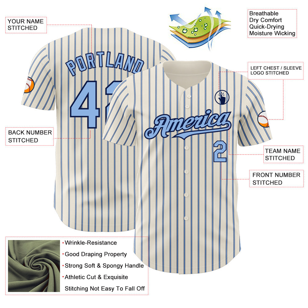 Custom Cream (Navy Light Blue Pinstripe) Light Blue-Navy Authentic Baseball Jersey - Sky-Custom