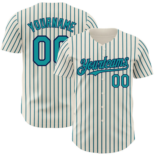 Custom Cream (Navy Teal Pinstripe) Teal-Navy Authentic Baseball Jersey - Sky-Custom