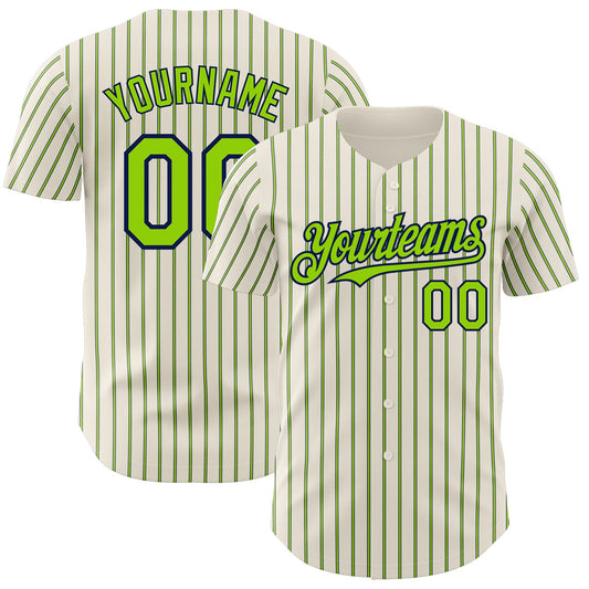 Custom Cream (Navy Neon Green Pinstripe) Neon Green-Navy Authentic Baseball Jersey - Sky-Custom