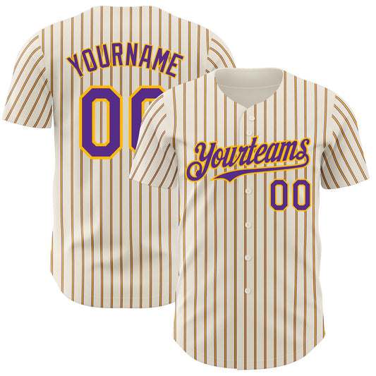 Custom Cream (Purple Gold Pinstripe) Purple-Gold Authentic Baseball Jersey - Sky-Custom