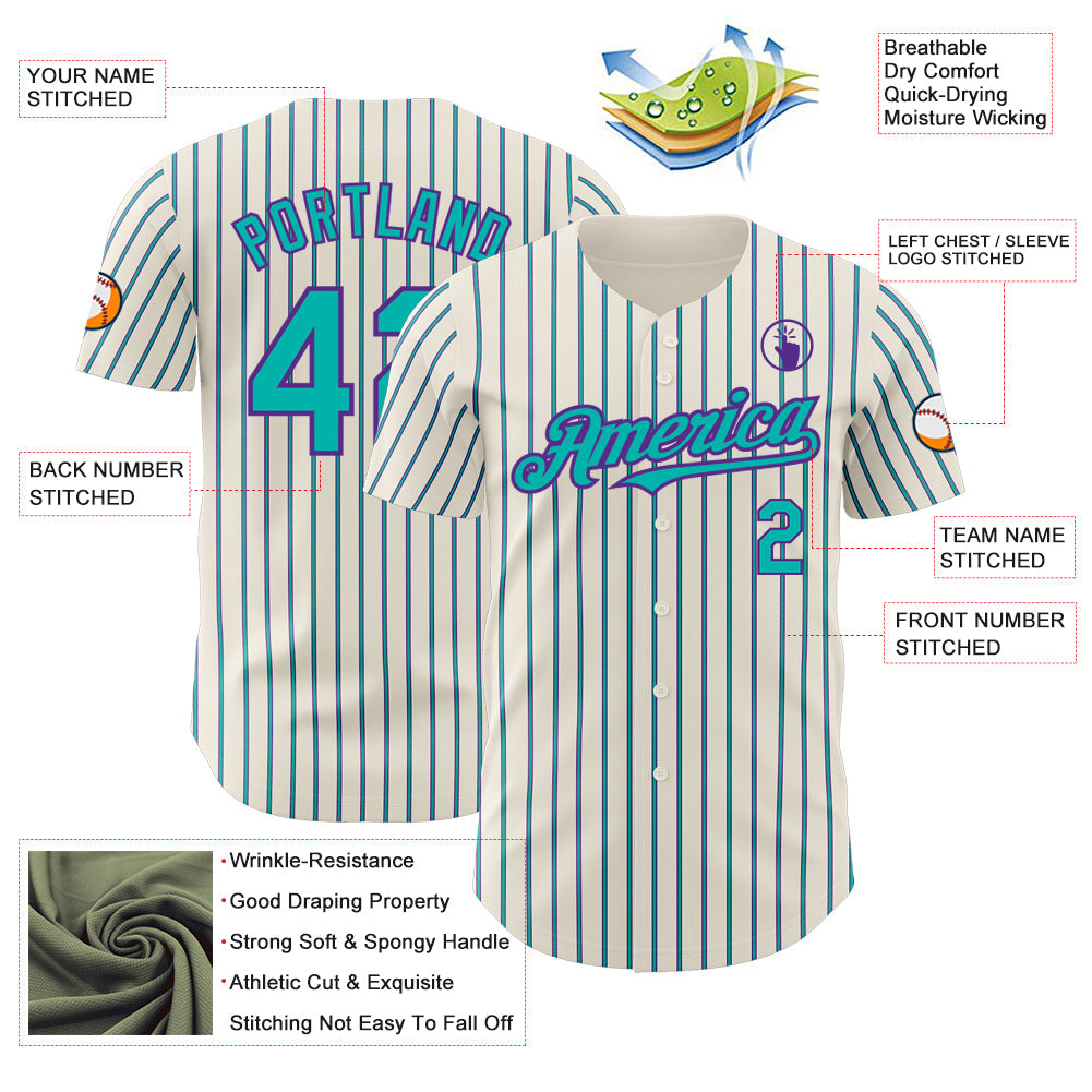 Custom Cream (Purple Aqua Pinstripe) Aqua-Purple Authentic Baseball Jersey - Sky-Custom
