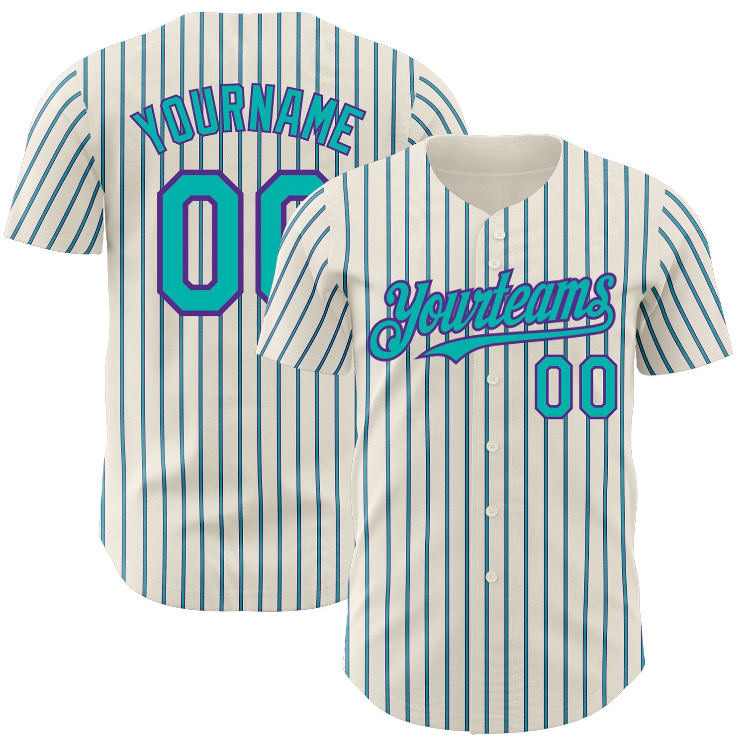 Custom Cream (Purple Aqua Pinstripe) Aqua-Purple Authentic Baseball Jersey - Sky-Custom