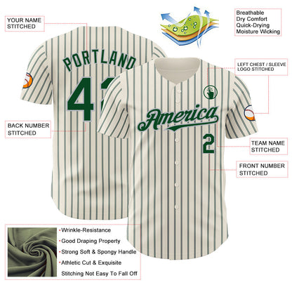 Custom Cream (Green Gray Pinstripe) Green-Gray Authentic Baseball Jersey - Sky-Custom