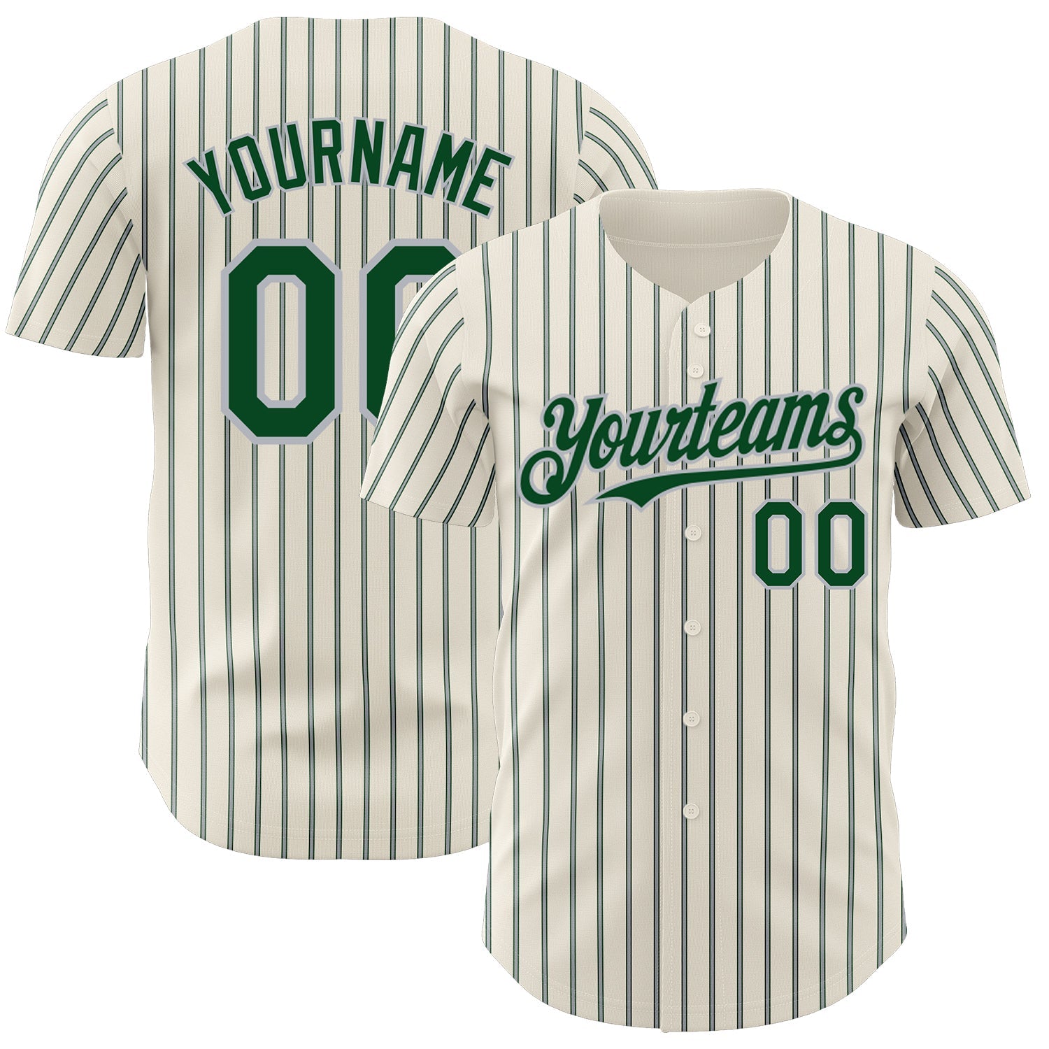Custom Cream (Green Gray Pinstripe) Green-Gray Authentic Baseball Jersey - Sky-Custom