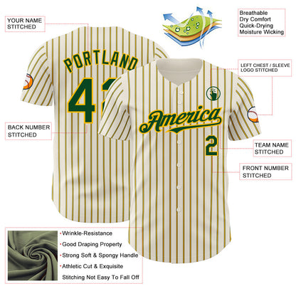 Custom Cream (Green Gold Pinstripe) Green-Gold Authentic Baseball Jersey - Sky-Custom