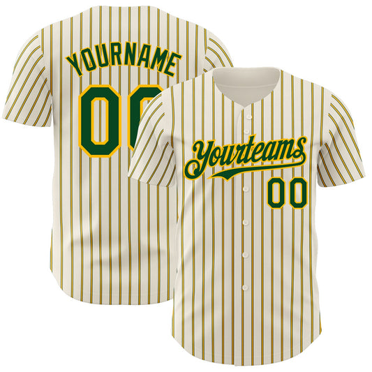 Custom Cream (Green Gold Pinstripe) Green-Gold Authentic Baseball Jersey - Sky-Custom