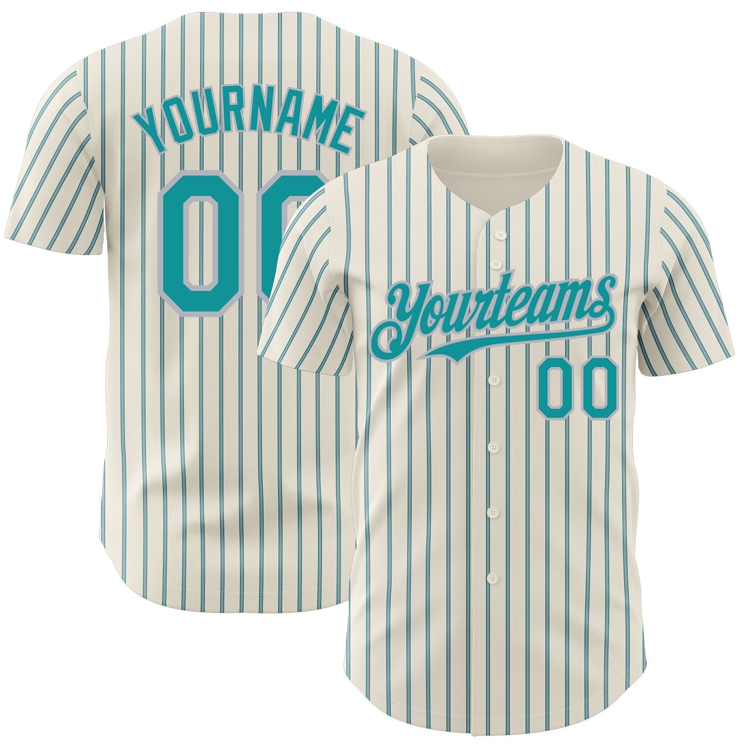 Custom Cream (Teal Gray Pinstripe) Teal-Gray Authentic Baseball Jersey - Sky-Custom