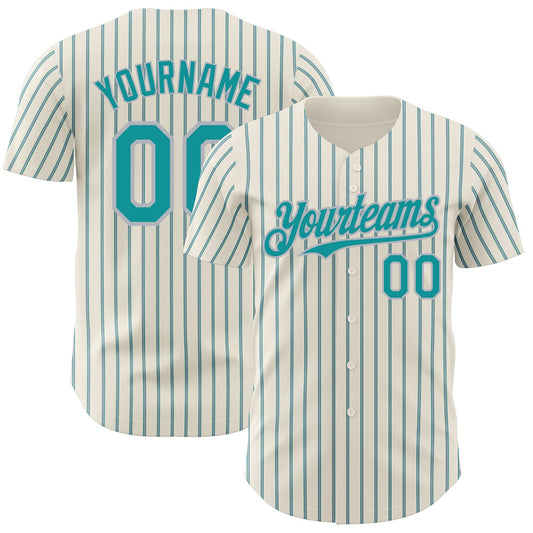 Custom Cream (Teal Gray Pinstripe) Teal-Gray Authentic Baseball Jersey - Sky-Custom