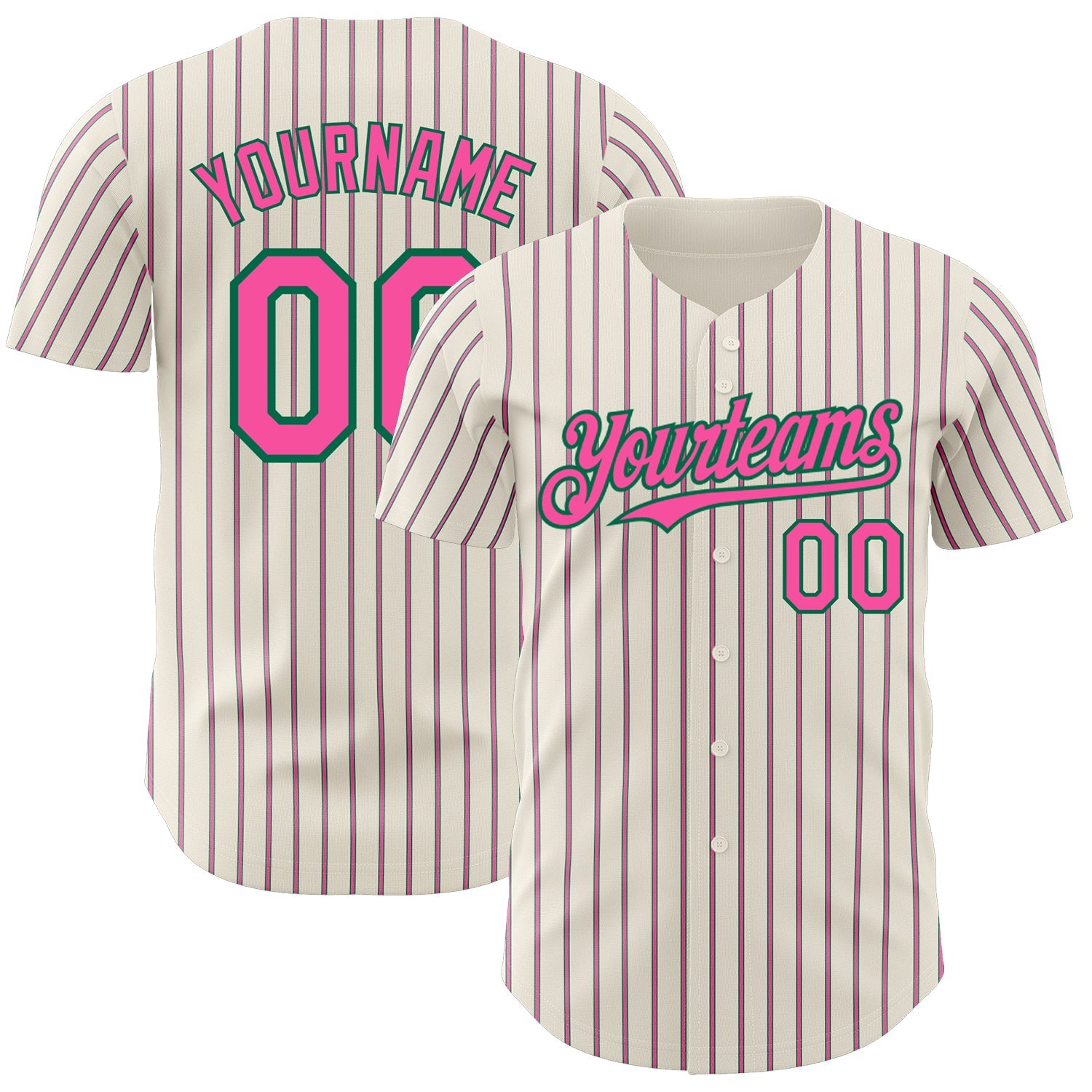 Custom Cream (Kelly Green Pink Pinstripe) Pink-Kelly Green Authentic Baseball Jersey - Sky-Custom