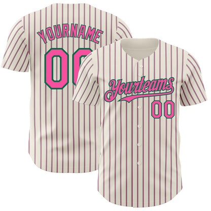 Custom Cream (Kelly Green Pink Pinstripe) Pink-Kelly Green Authentic Baseball Jersey - Sky-Custom