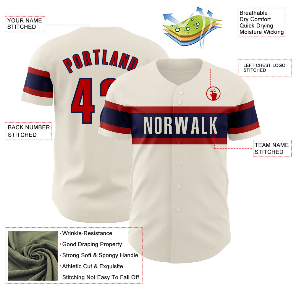 Custom Cream Red-Navy Authentic Baseball Jersey - Sky-Custom