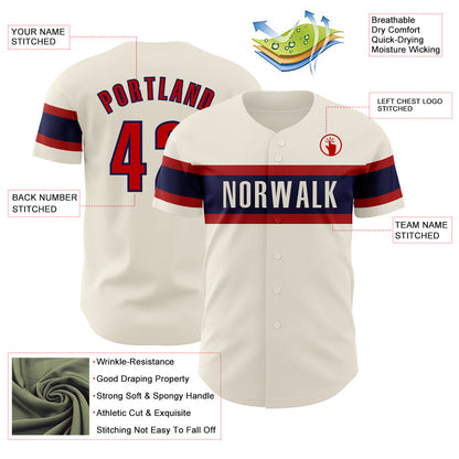 Custom Cream Red-Navy Authentic Baseball Jersey - Sky-Custom